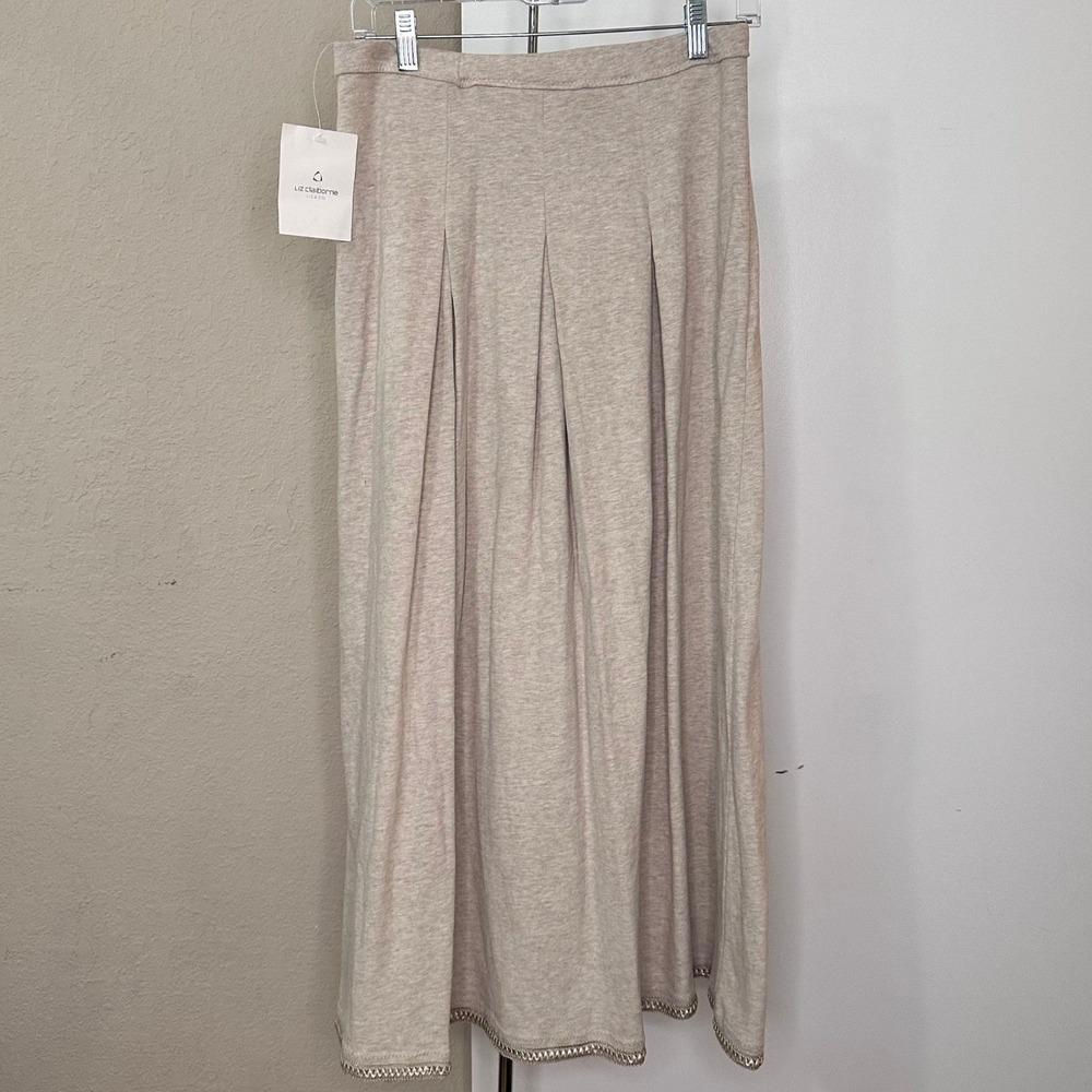Liz Claiborne Liz & Co. Oatmeal Cotton Pleated Maxi Skirt Retro Romanticism M